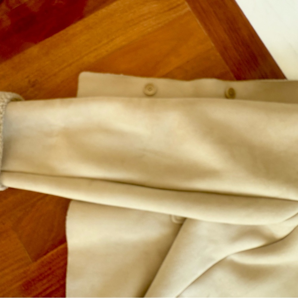 Women's Suede Sherpa Coat Jacket Lands End Cream FAUX Shearling Pea Coat Size L - Picture 13 of 16